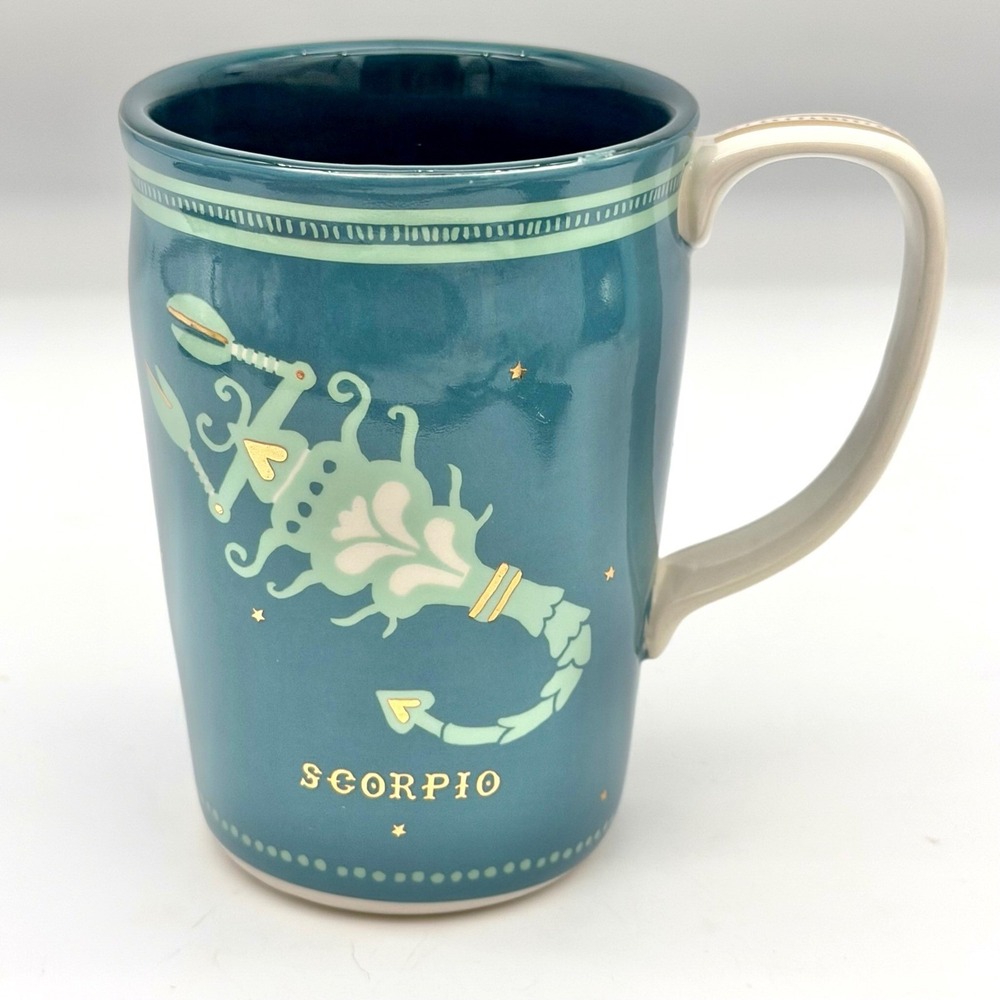 Anthropologie Danielle Kroll Scorpio Zodiac Coffee Mug Ceramic Teal Gold-Tone